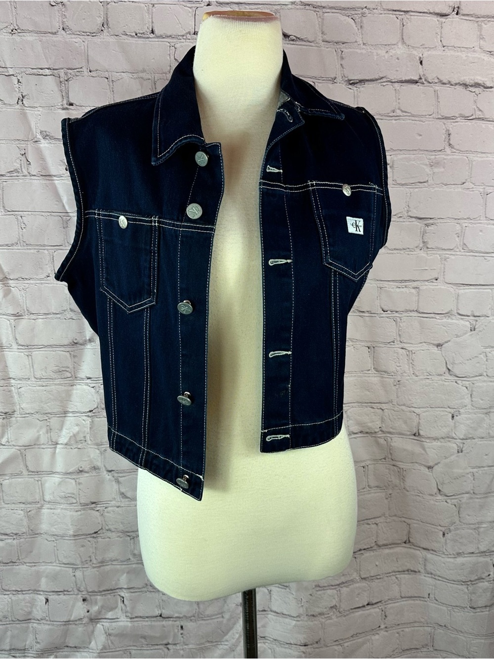 Calvin Klein Dark cotton Denim jean Vest women M festival boho western cowgirl